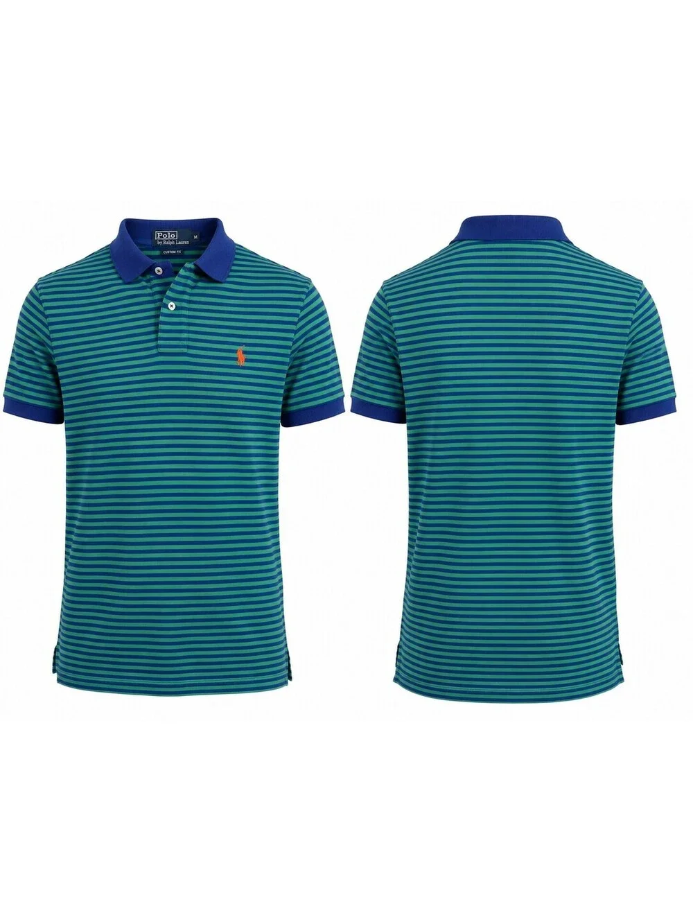 Polo Ralph Lauren Classic Mens M Blue Green Striped Polo Shirt Short Sleeve